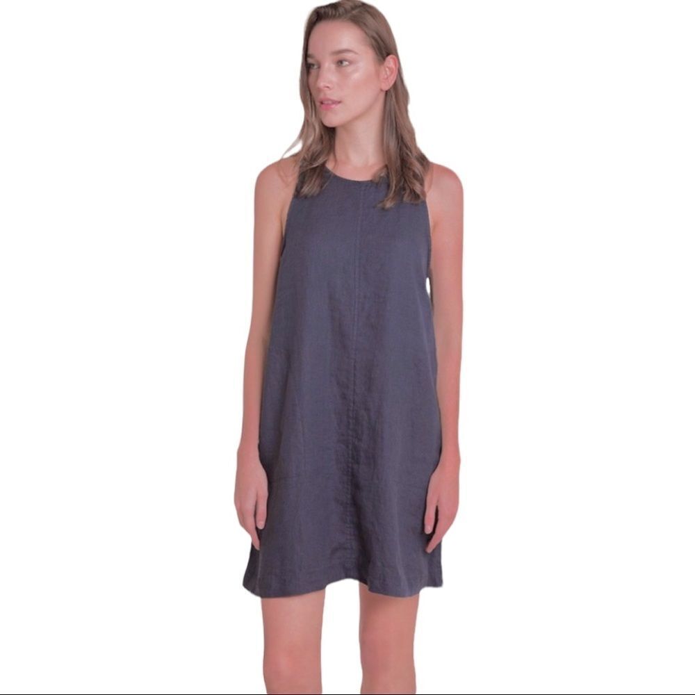 Grana Grey Italian Linen Sleeveless Shift Dress XS